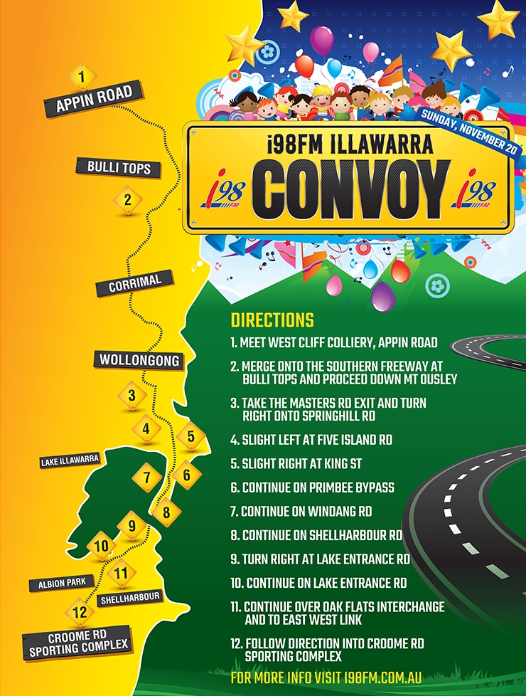 Convoy Route, start and finish locations and start times i98FM